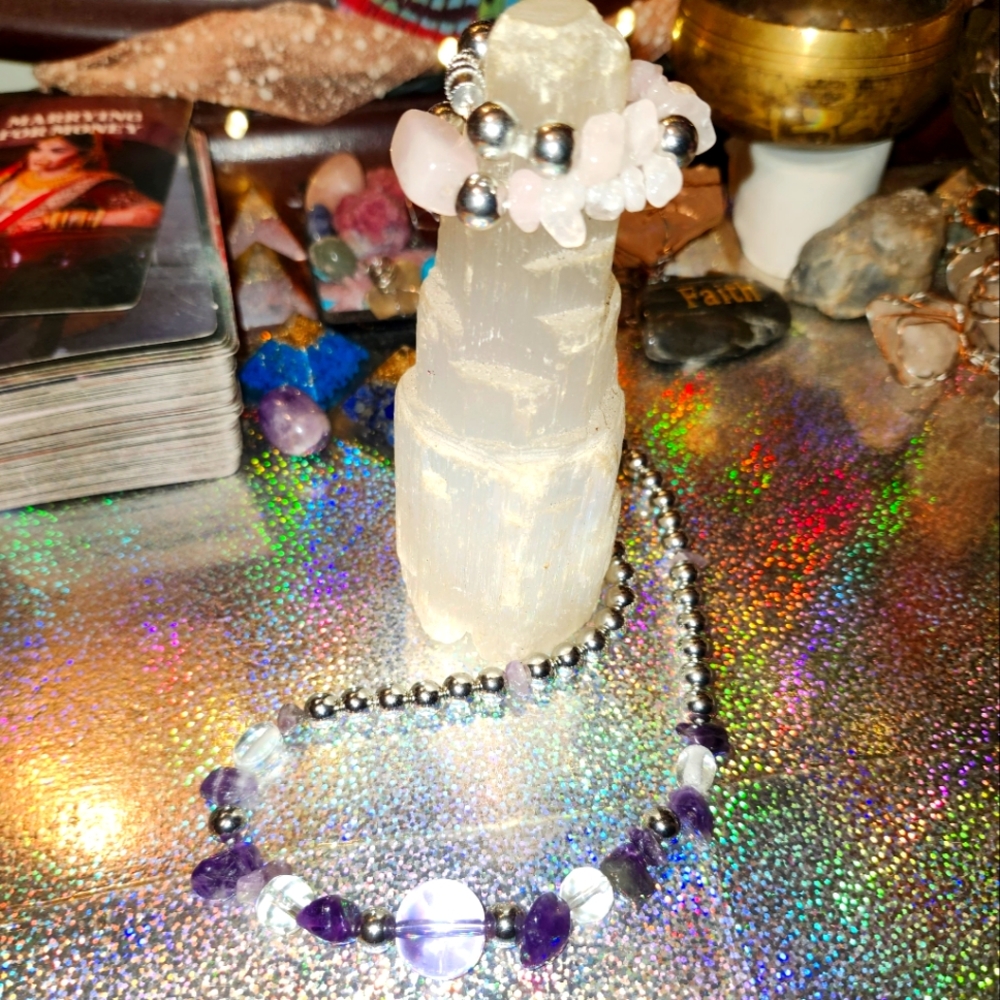 Purple and white Beaded necklace
